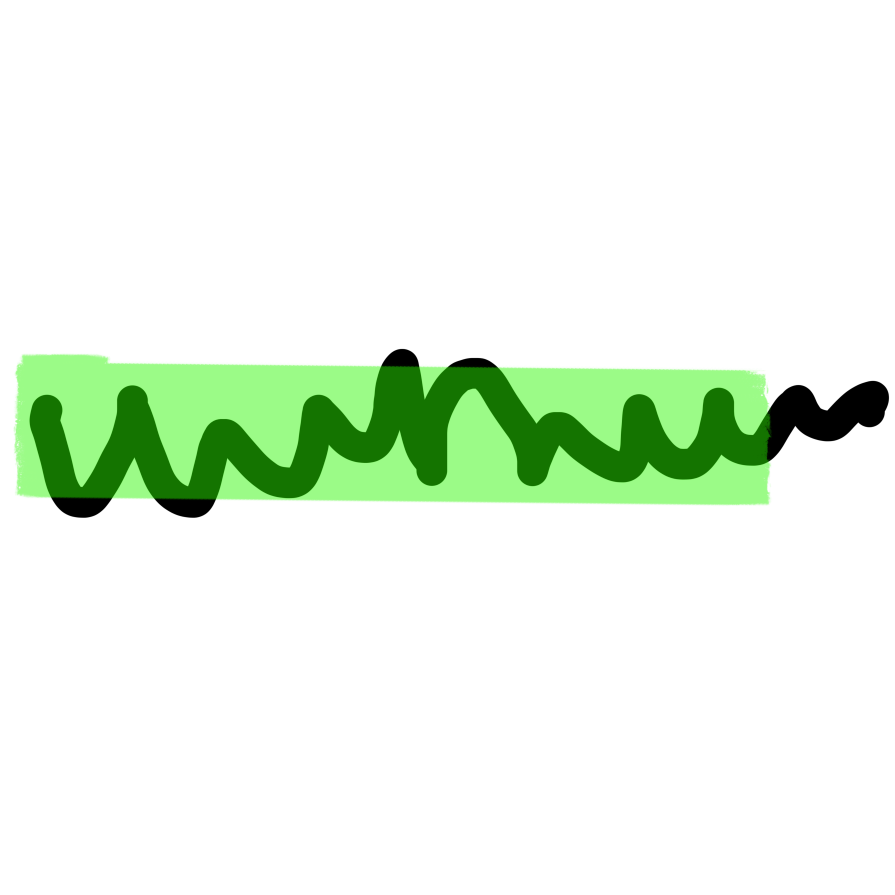 A black squiggle with a semi-transparent green rectangle covering most of it
